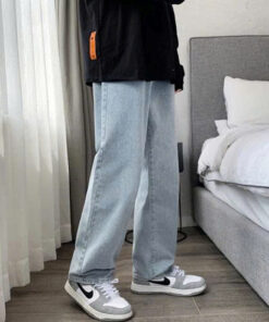 quần jean nam trắng baggy suông rộng sr01 dáng đứng vải jean bò xanh cao cấp