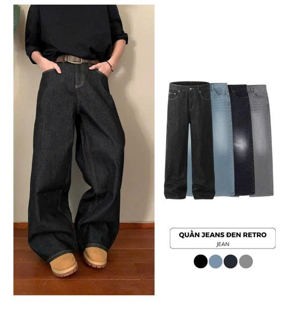 quần jeans retro quần kiểu dáng rộng unisex nam nữ